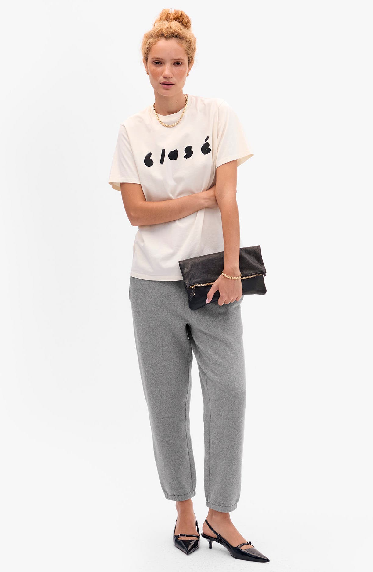 Clare V. Foldover Petit Caviar Leather Clutch, Alternate, color, Black