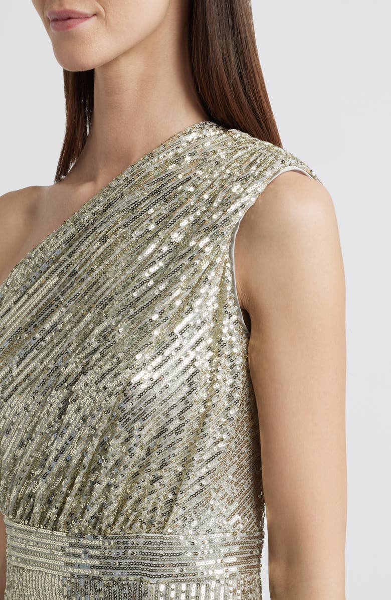 Vince Camuto Sequin One-Shoulder Sheath Gown, Alternate, color, Pewter