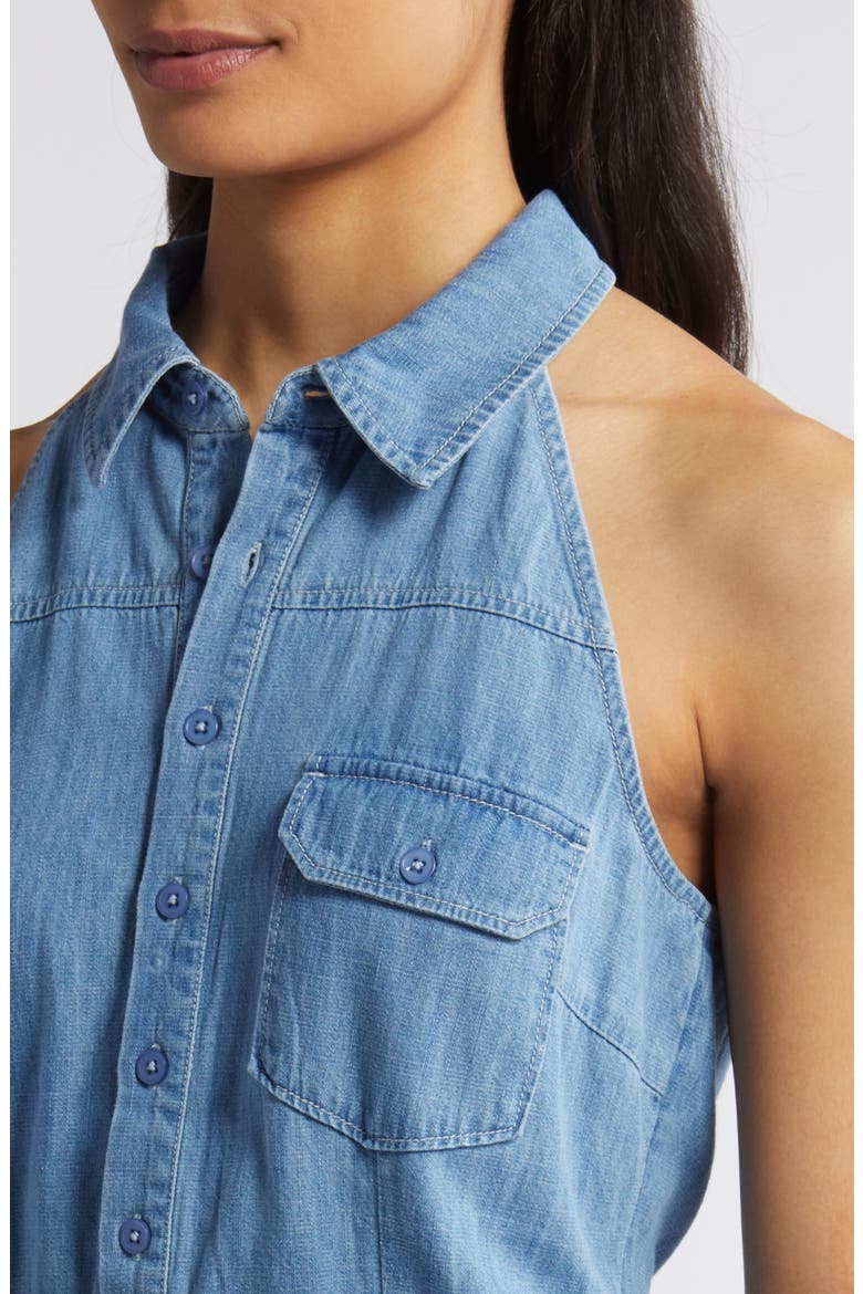 Paros Belted Sleeveless Maxi Shirtdress, Alternate, color, VINTAGE DENIM
