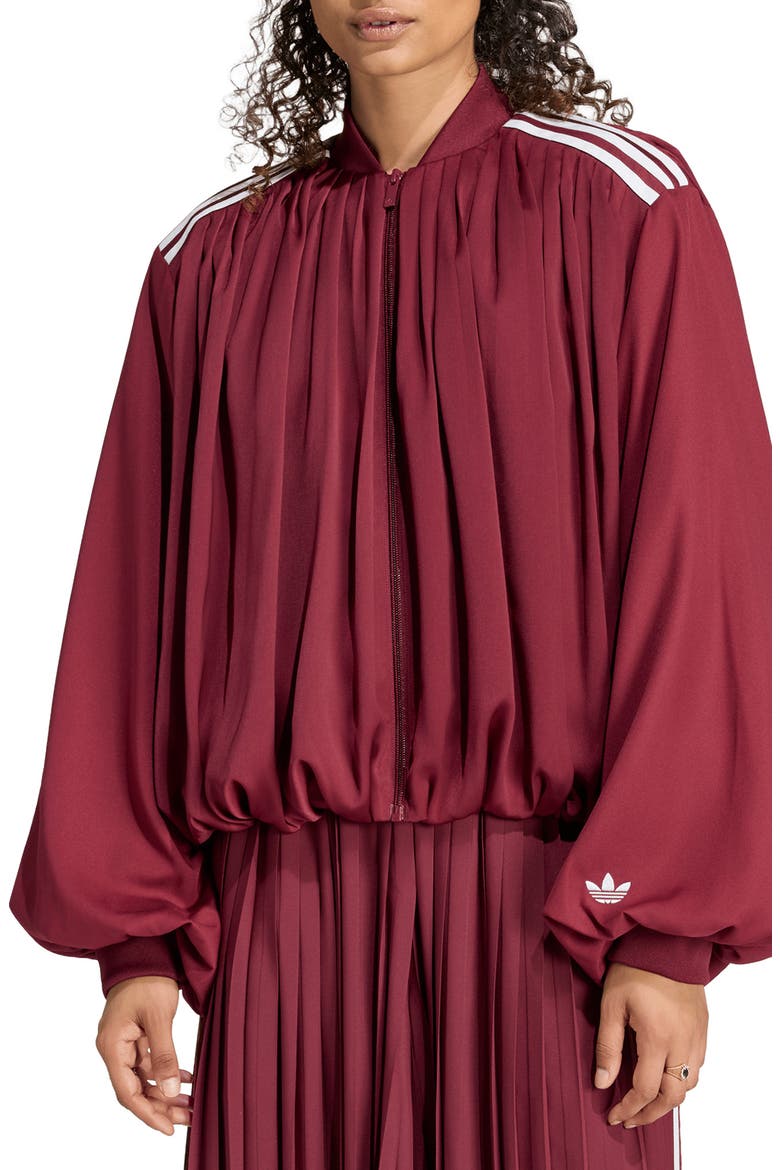 Satin Pleated Track Top, Main, color, SHADOW RED