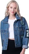 G-III 4HER BY CARL BANKS Women's G-III 4Her by Carl Banks  Seattle Kraken Game Ball Cropped Button-Up Denim Jacket