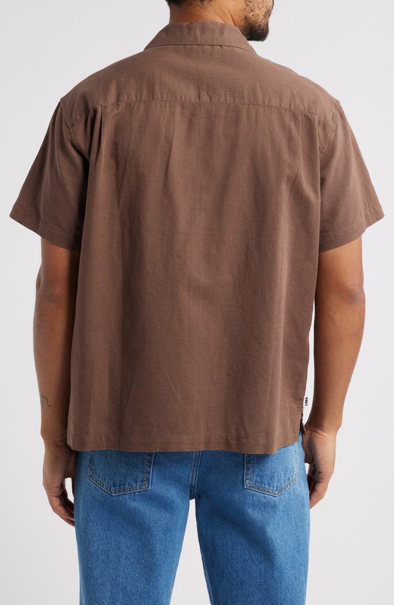 Obey Frances Cotton & Linen Camp Shirt, Alternate, color, Dark Java Multi