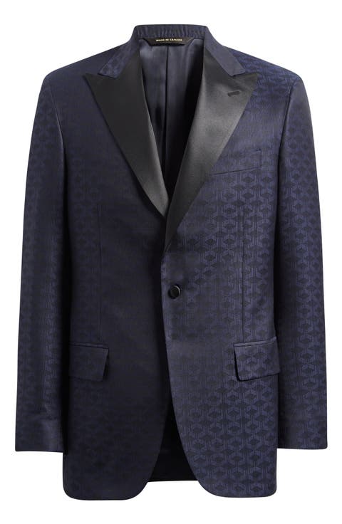 Navy Geometric Jacquard Wool & Silk Dinner Jacket