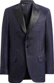Heritage Gold Regular Fit Navy Geometric Jacquard Wool & Silk Dinner Jacket