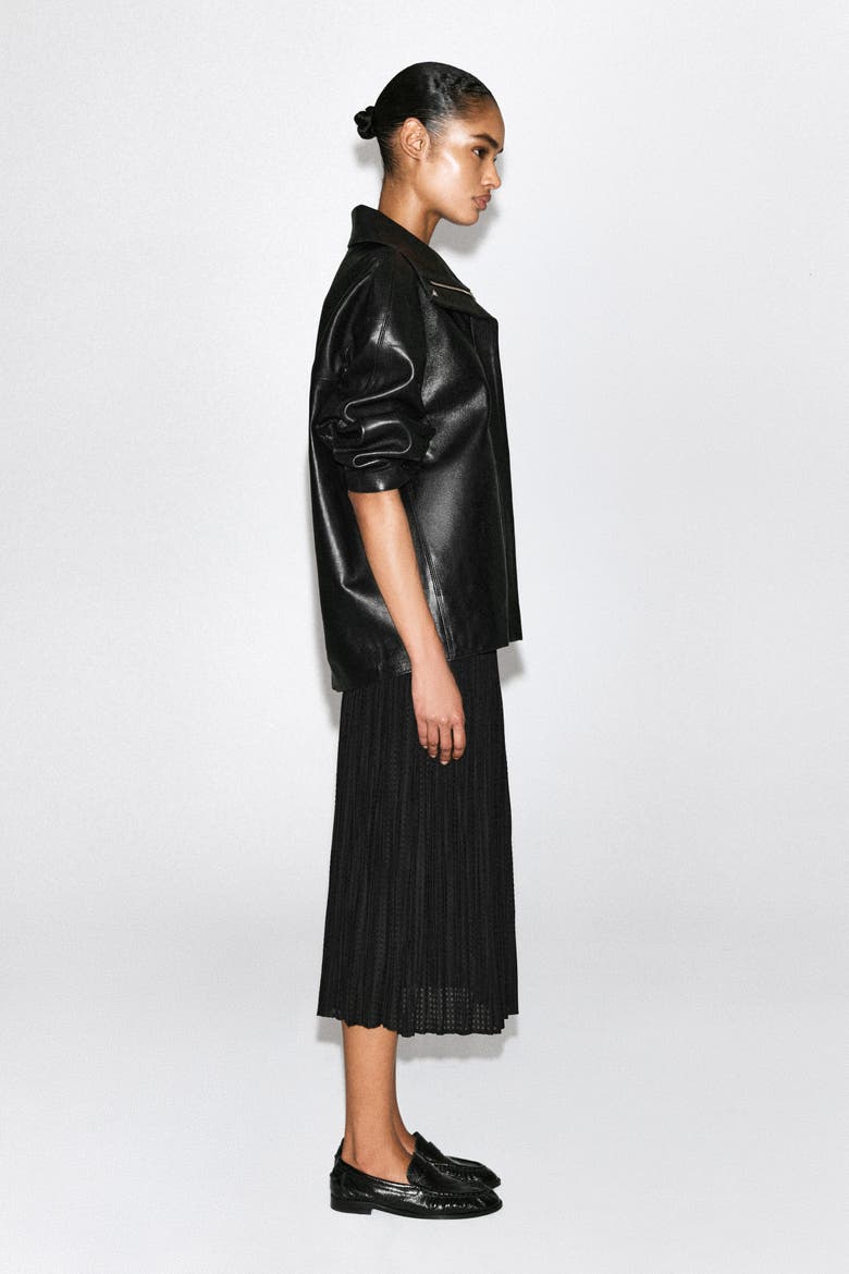 Pleated Jacquard Midi Skirt, Alternate, color, BLACK