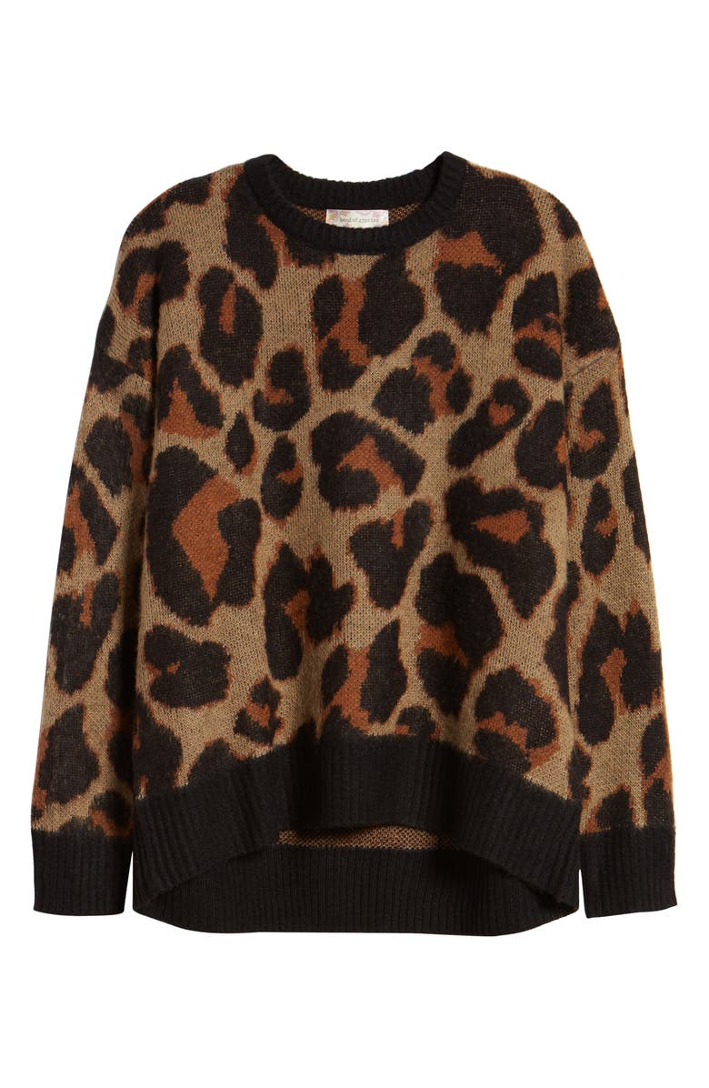 Band of Gypsies Bronzer Leopard Jacquard Sweater, Alternate, color,