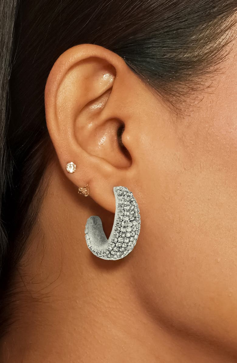 Deepa Gurnani Biles Crystal Hoop Earrings, Alternate, color, Silver