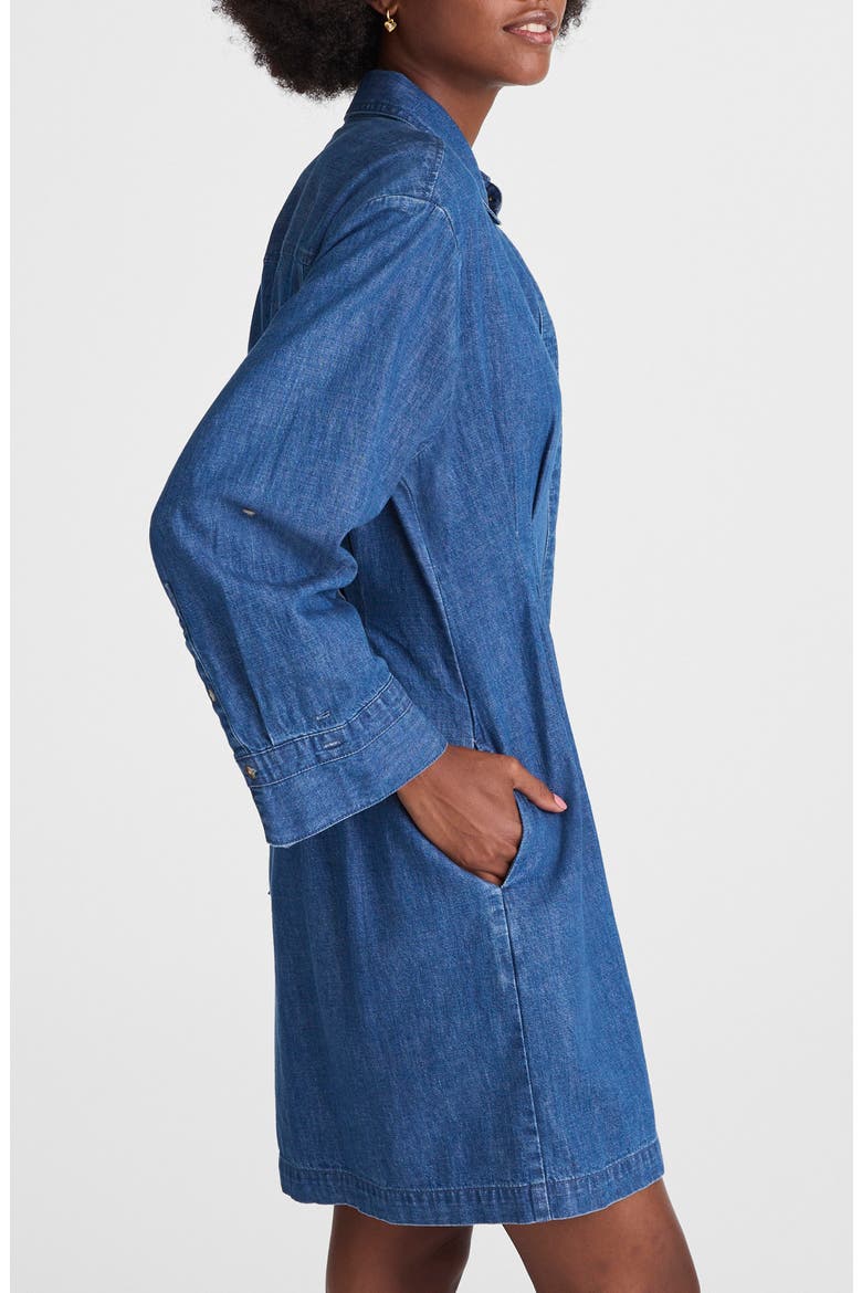 Pleated Denim Mini Shirtdress, Alternate, color, BOUVIER WASH