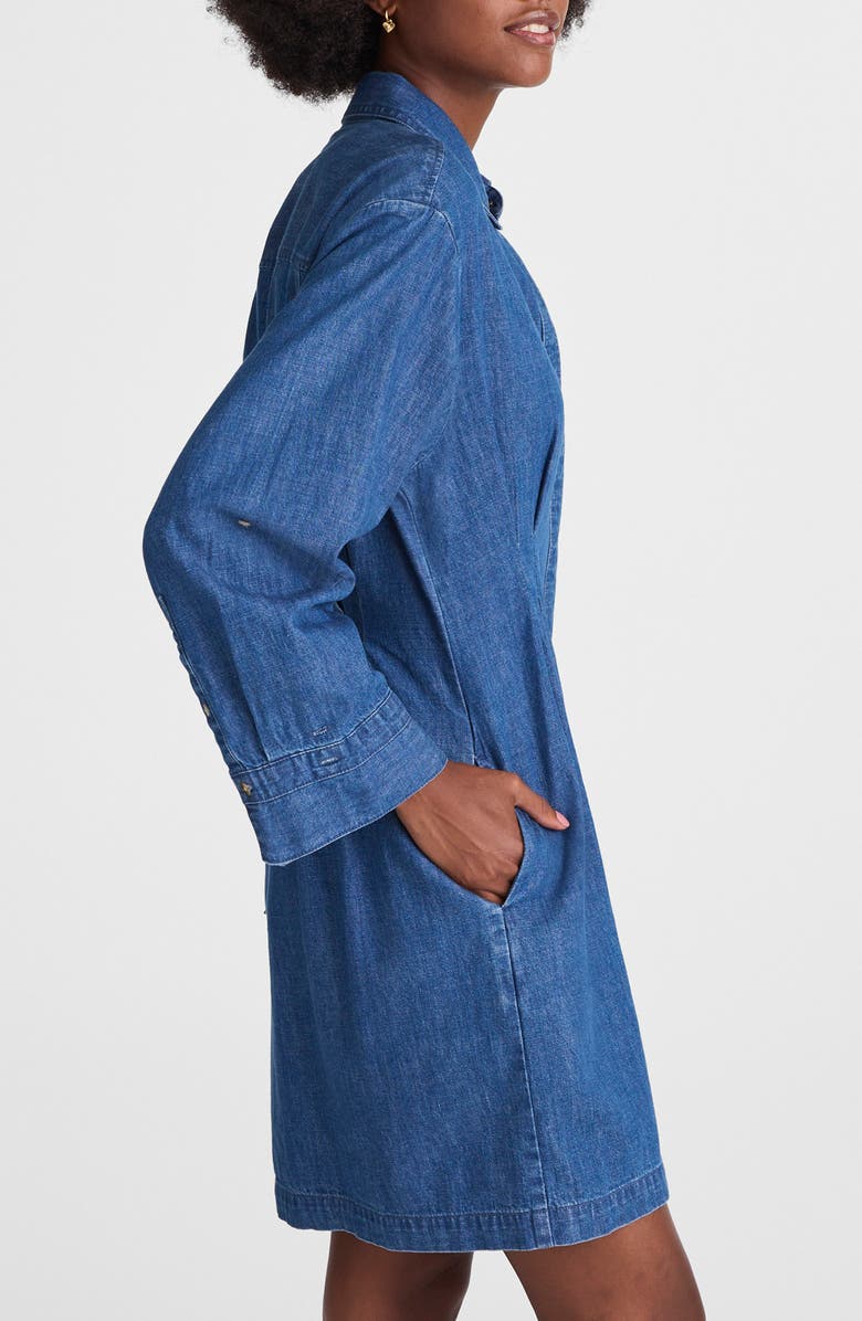 Madewell Pleated Denim Mini Shirtdress, Alternate, color, Bouvier Wash