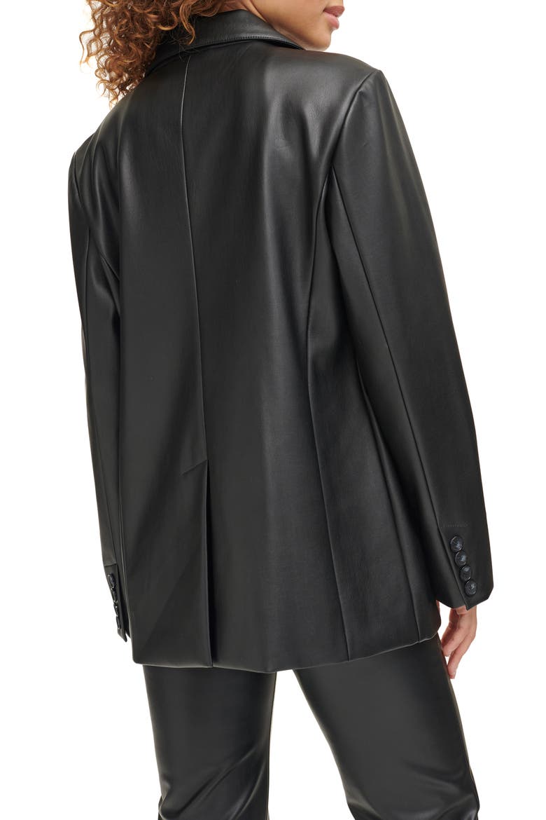 Faux Leather Blazer, Alternate, color, BLACK