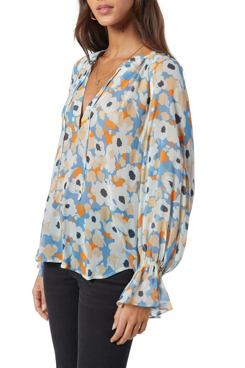 Cecarina Floral Print Silk Popover Blouse, Alternate, color, PERSIMMON BLUE MULTI