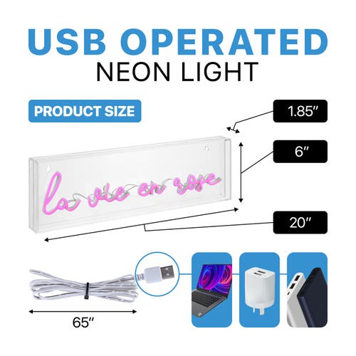 Jonathan Y La Vie En Rose Contemporary Glam Acrylic Neon Lighting In Pink