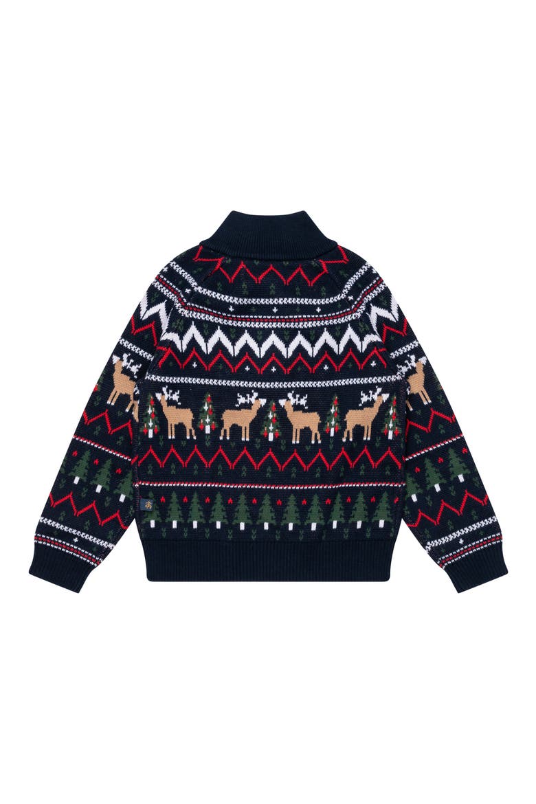 Kids' Fair Isle Holiday Half Zip Cotton Sweater, Alternate, color, NAVY