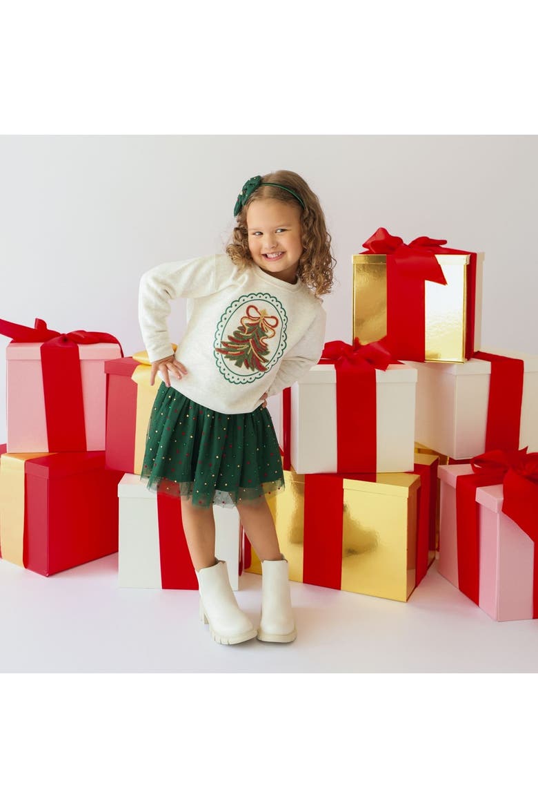 Sequin Christmas Tree Patch Sweatshirt, Alternate, color, Natural Heather