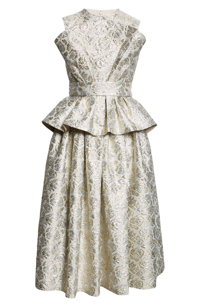 Erdem Sleeveless Metallic Cloqué Peplum Cocktail Dress, Alternate, color,