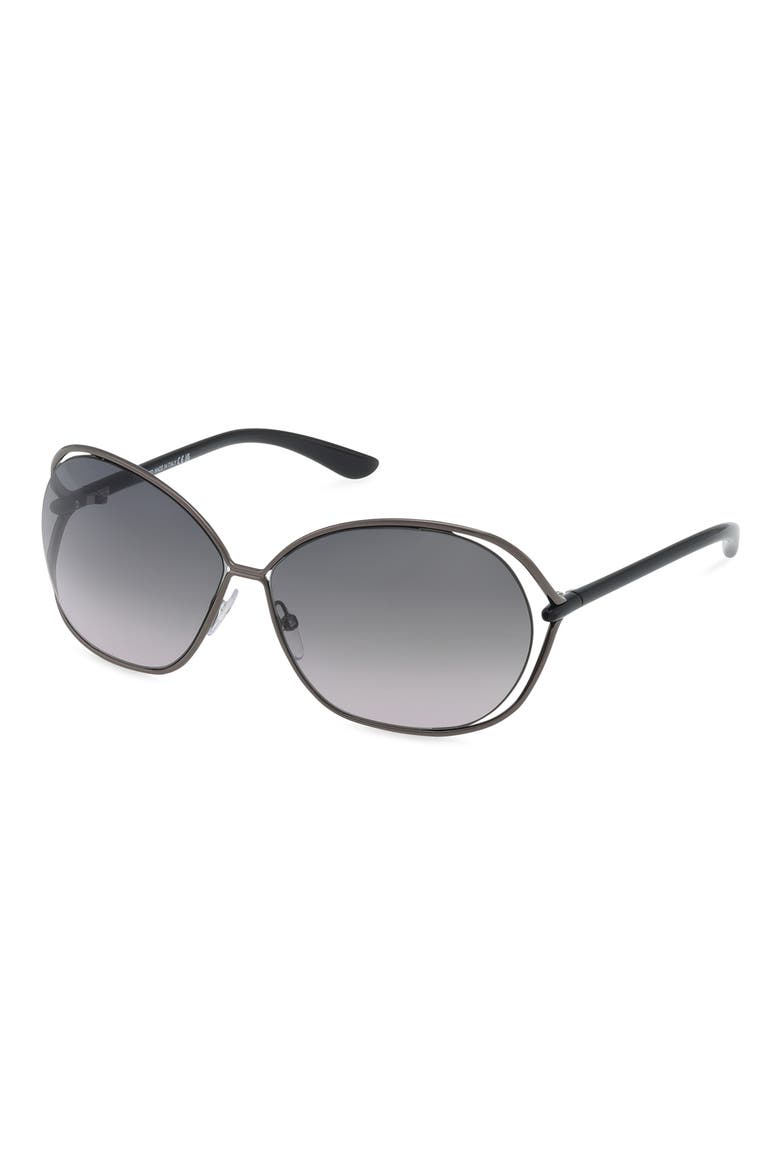 Carla 66mm Oversized Round Metal Sunglasses, Alternate, color, SHINY GUNMETAL/ GRADIENT SMOKE
