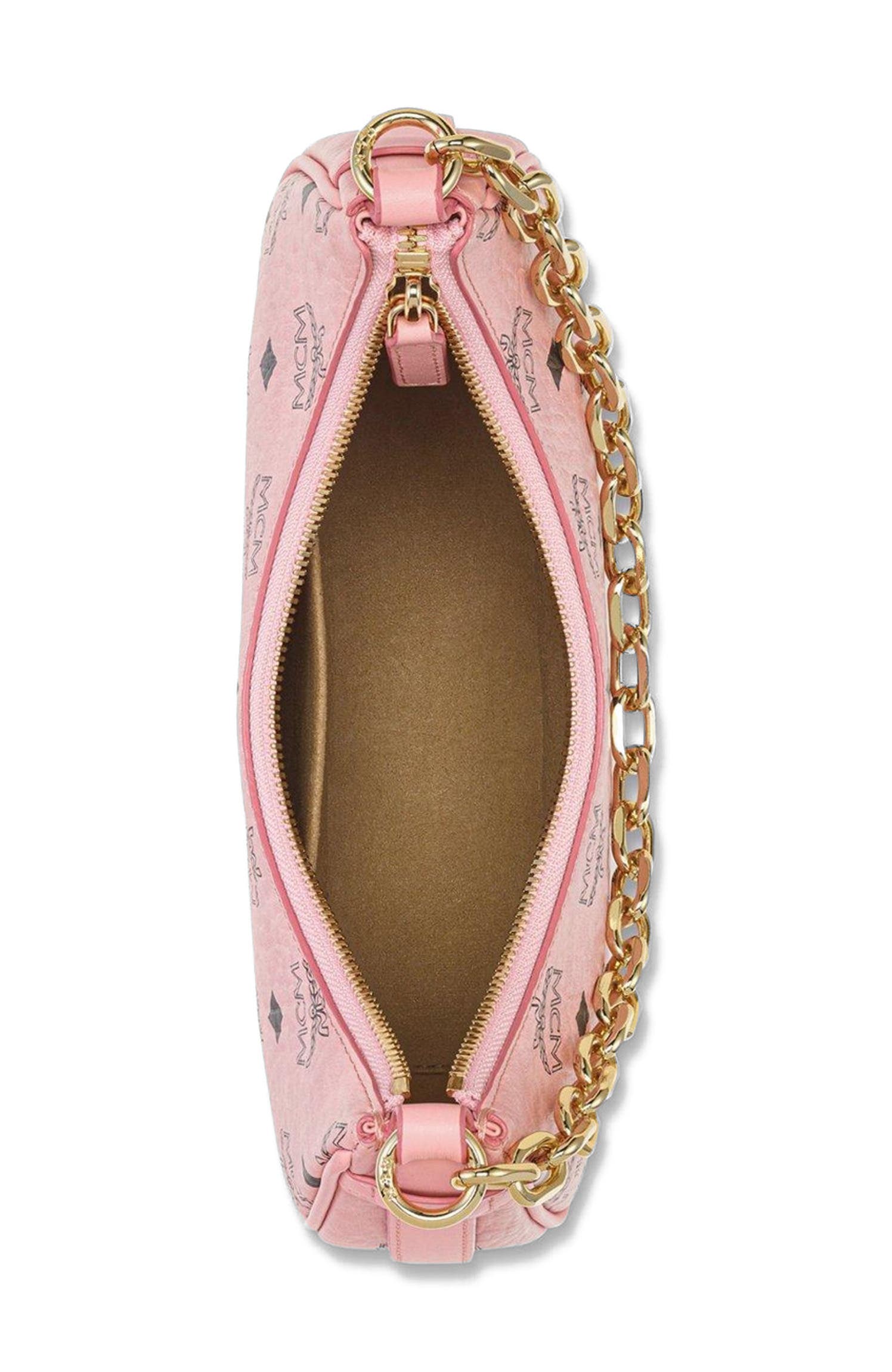 MCM Aren Crescent Hobo Bag in Visetos, Alternate, color, Pink