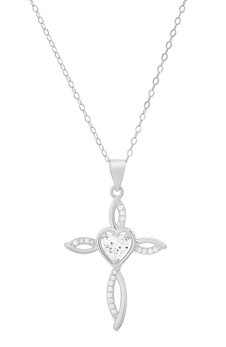Queen Jewels Cubic Zirconia Heart Swirl Cross Pendant Necklace, Main, color, Silver