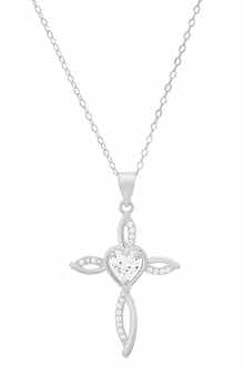 Queen Jewels Cubic Zirconia Heart Swirl Cross Pendant Necklace