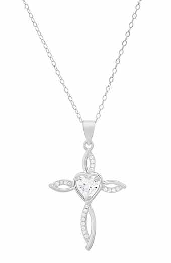 Queen Jewels Cubic Zirconia Heart Swirl Cross Pendant Necklace