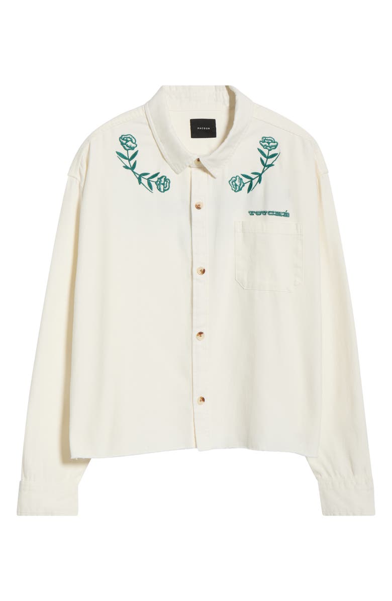 PacSun Touché Floral Embroidered Cotton Button-Up Shirt Jacket, Alternate, color, Cream