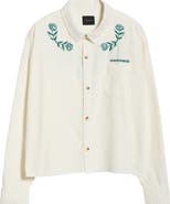 PacSun Touché Floral Embroidered Cotton Button-Up Shirt Jacket