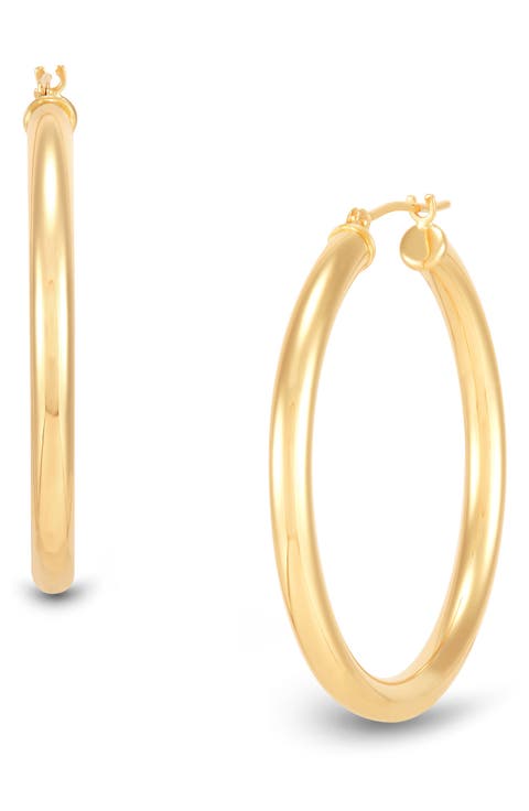 14K Yellow Gold Tube Hoop Earrings