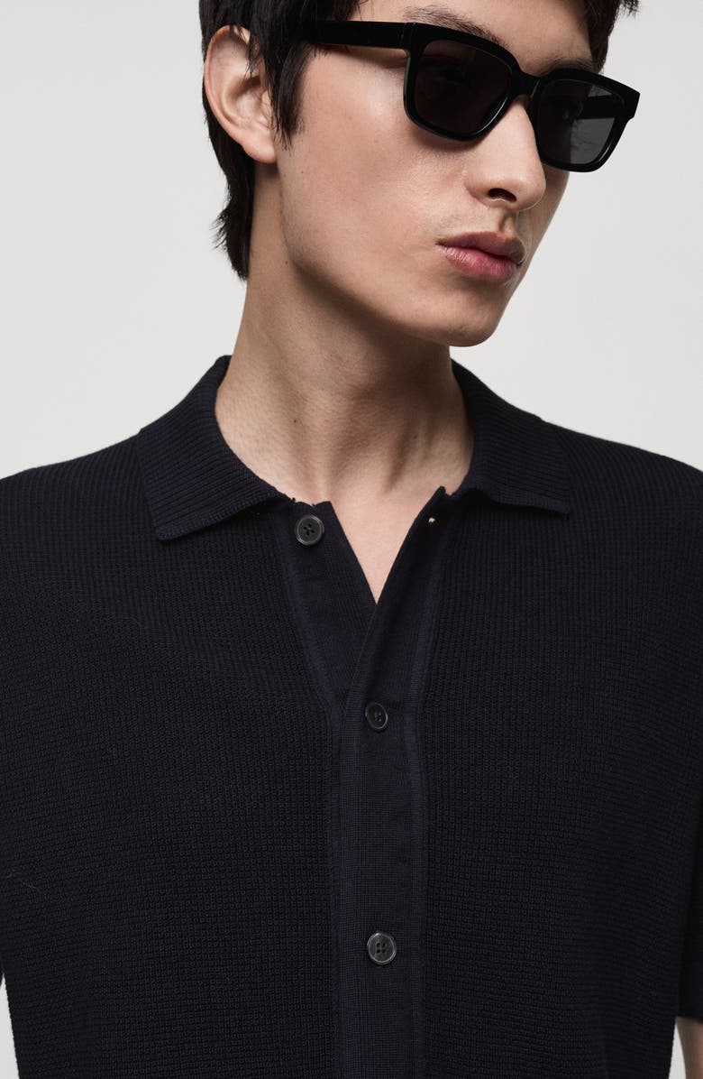 MANGO Cotton Knit Short Sleeve Button-Up Shirt, Alternate, color, 