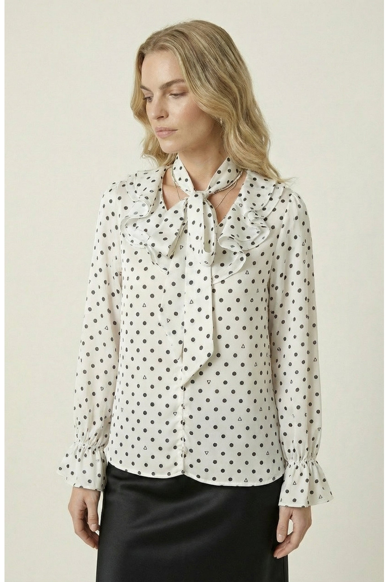 Polka Dot Tie Neck Blouse, Main, color, Off-White