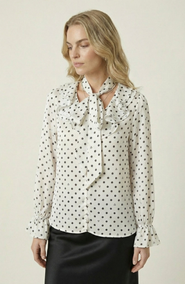 Modenaire Polka Dot Tie Neck Blouse