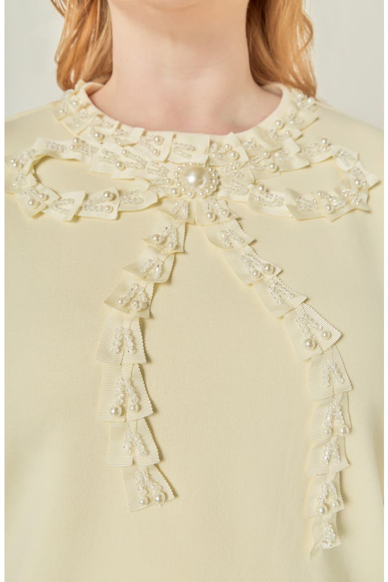 Beaded Ribbon Trim Sweatshirt, Alternate, color, CREAM