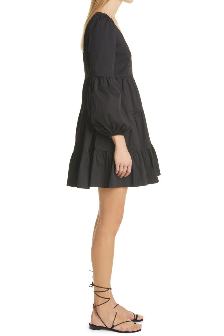 Rose Long Sleeve Babydoll Dress, Alternate, color, BLACK