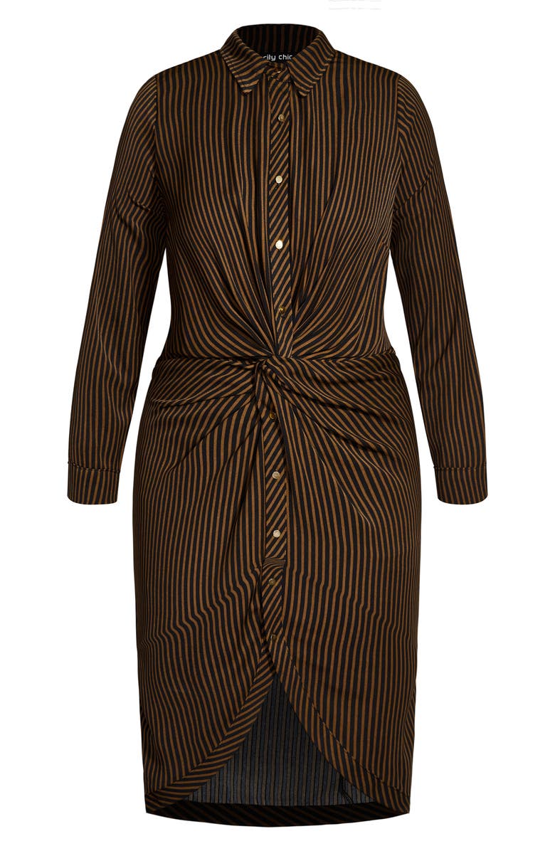 City Chic Twisted Stripe Long Sleeve Shirtdress, Alternate, color,