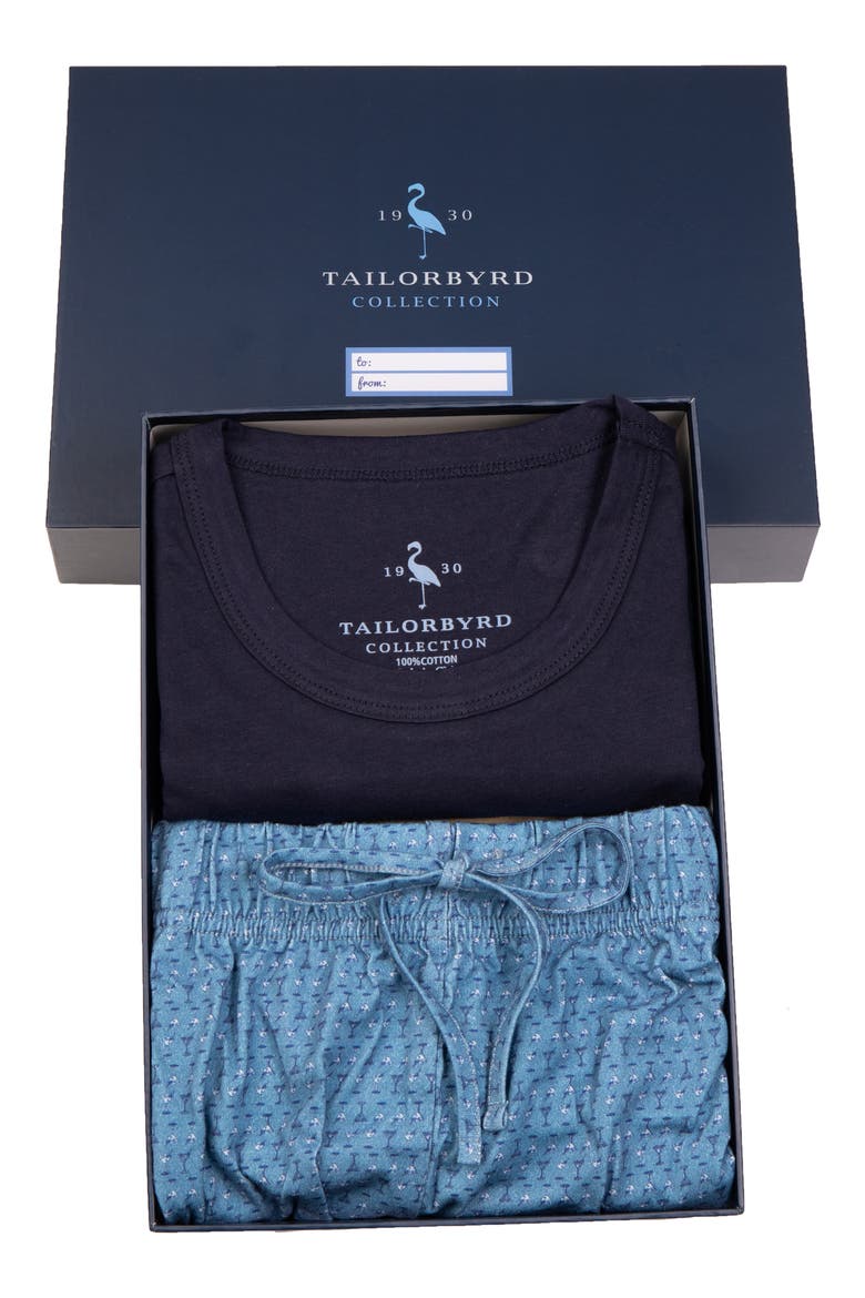 Martini Glasses Pajama Set, Alternate, color, SLATE BLUE
