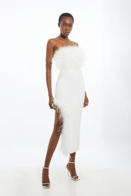 Karen Millen Feather Detail Bandeau Knit Midi Dress