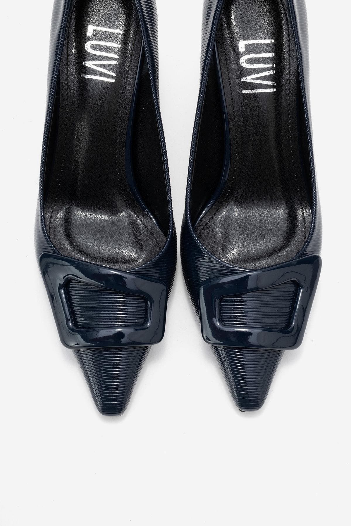Astra Buckle Pointed Toe Pump, Alternate, color, Navy