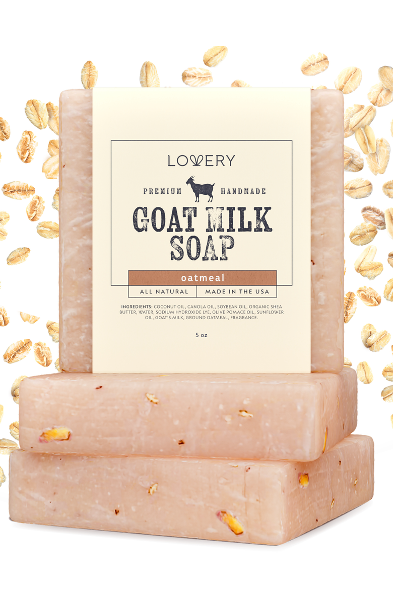 Lovery Handmade Goat Milk Soap Made in USA - Oatmeal Scent - 3 Pack, Main, color, 3 Pack