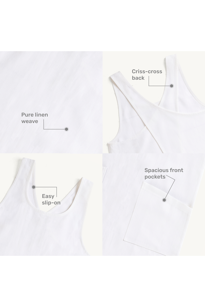 Linen Cross-Back Pinafore Apron with Pockets, 35 x 45 Inches, Alternate, color, White