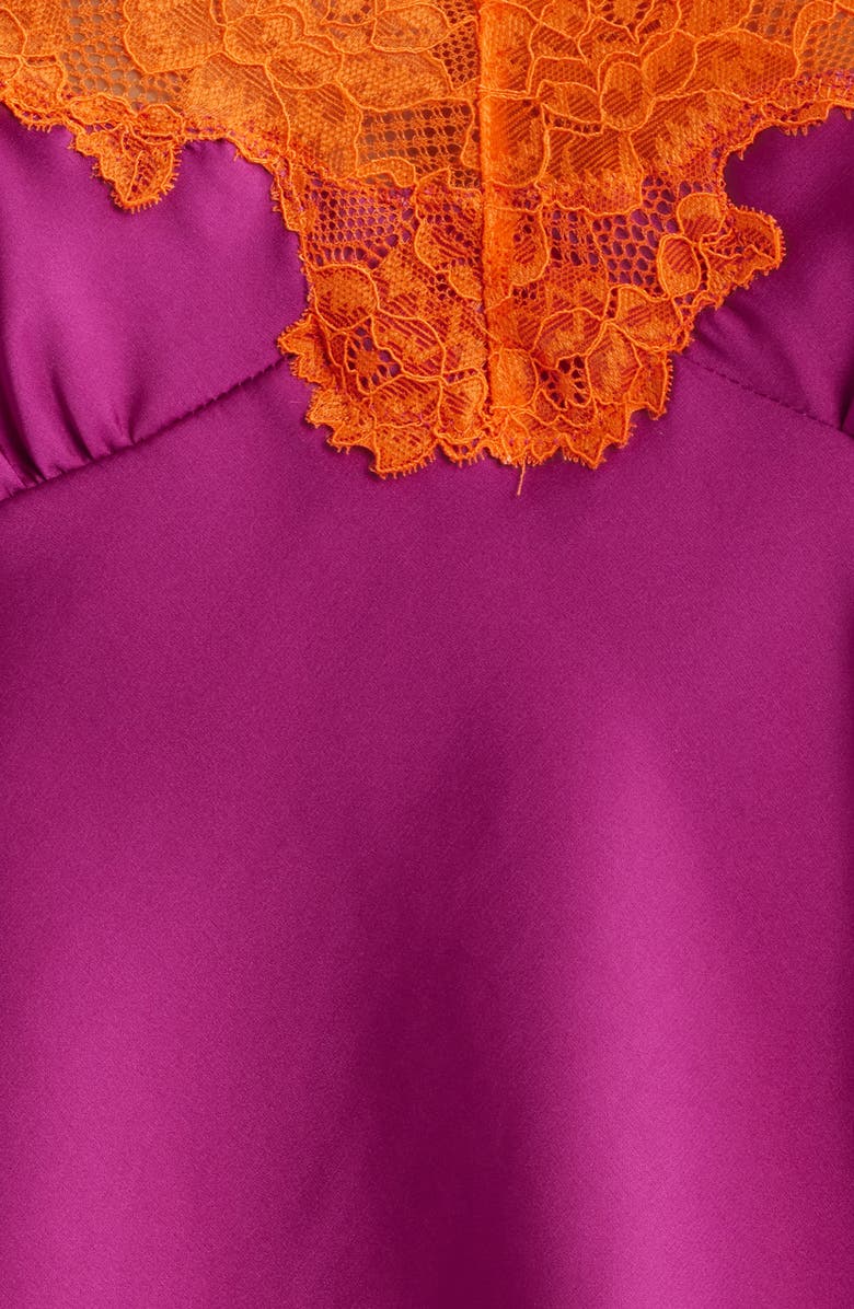 Open Edit Lace Trim Satin Short Pajamas, Alternate, color, Pink Wild Aster