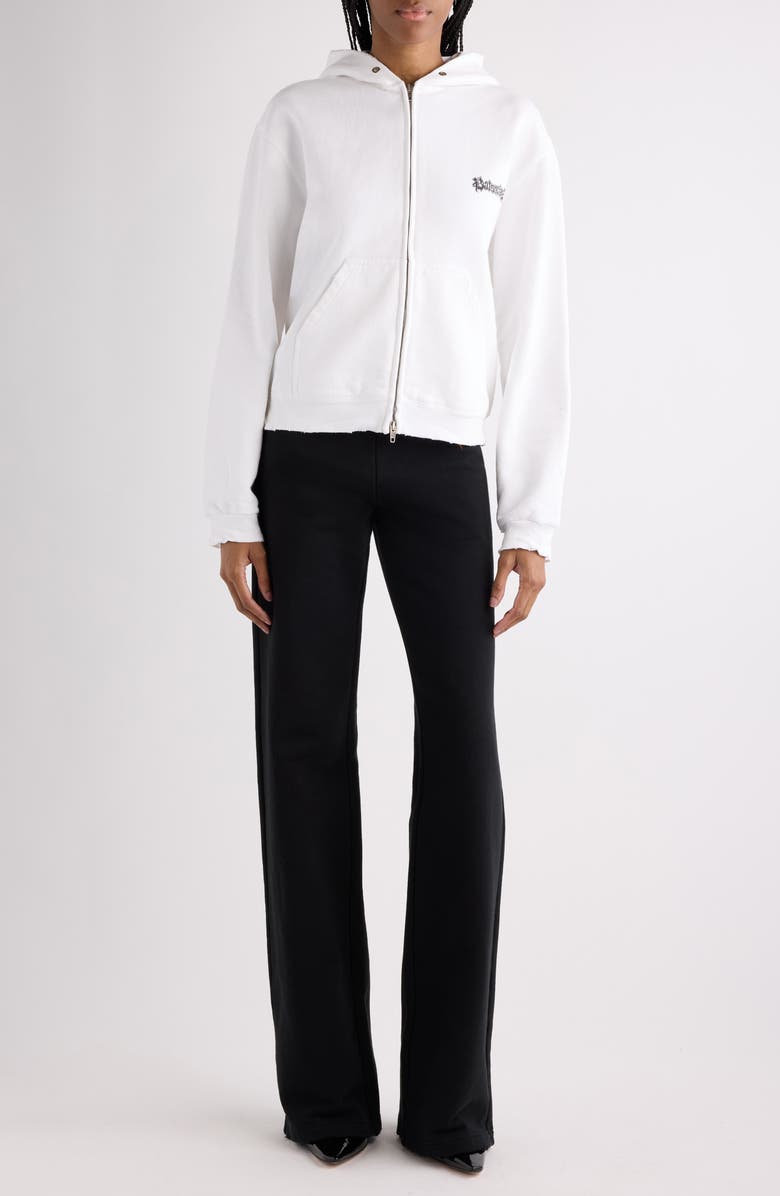 Balenciaga Medium Fit Salon de Couture Distressed Full Zip Fleece Graphic Hoodie, Alternate, color, 9000 White