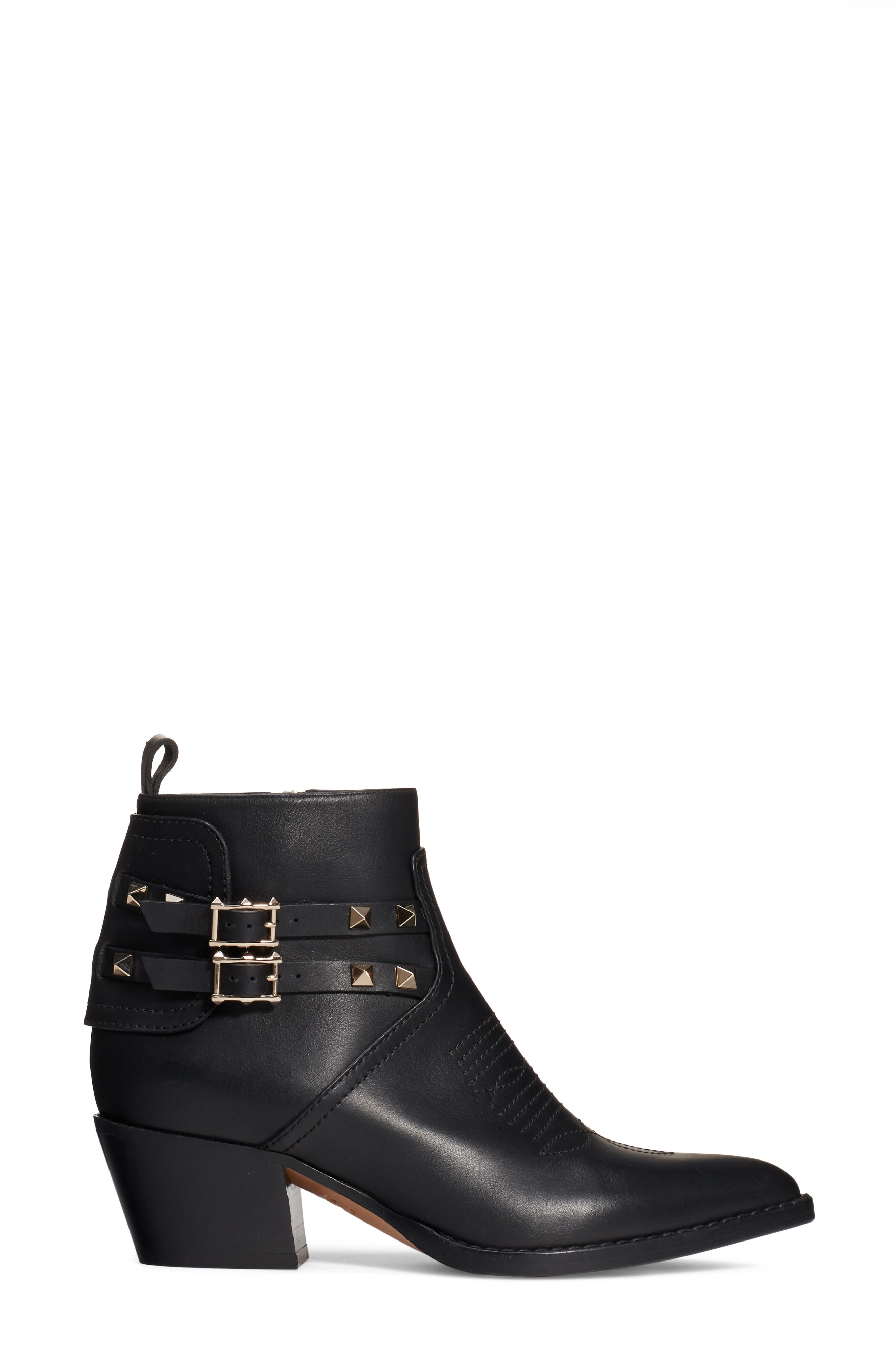 Valentino Garavani Rockstud Buckle Western Bootie, Alternate, color, 