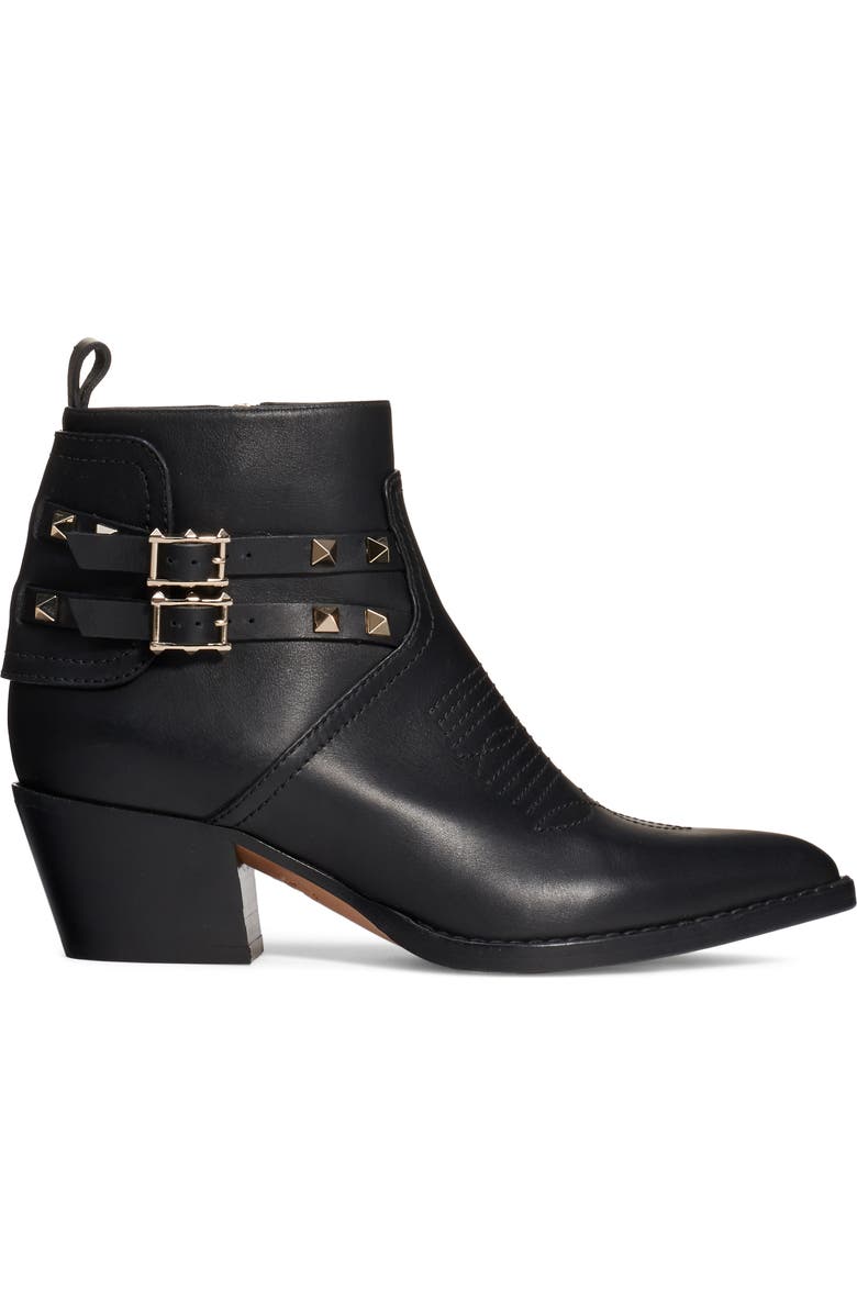 Valentino Garavani Rockstud Buckle Western Bootie, Alternate, color,