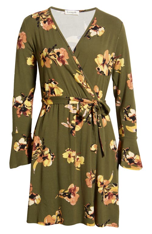 Loveappella Floral Long Sleeve Faux Wrap Dress In Green