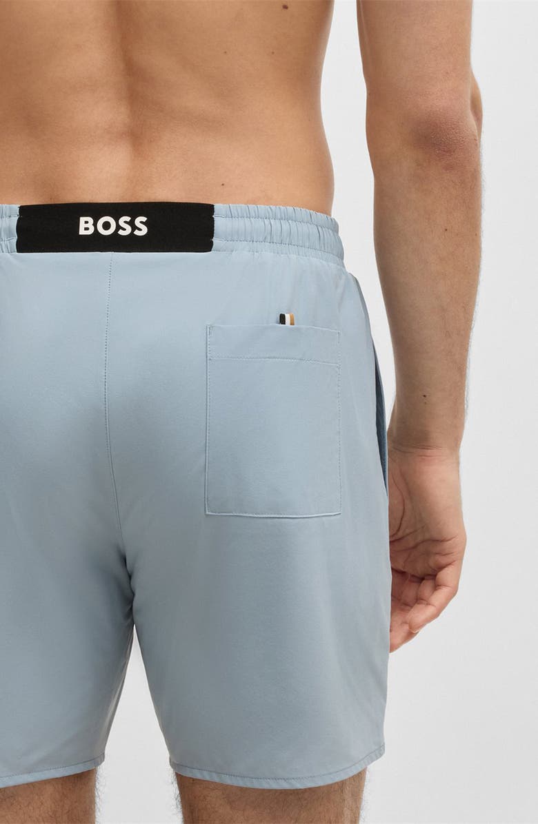 BOSS Solid Stretch Swim Trunks, Alternate, color, Open Blue