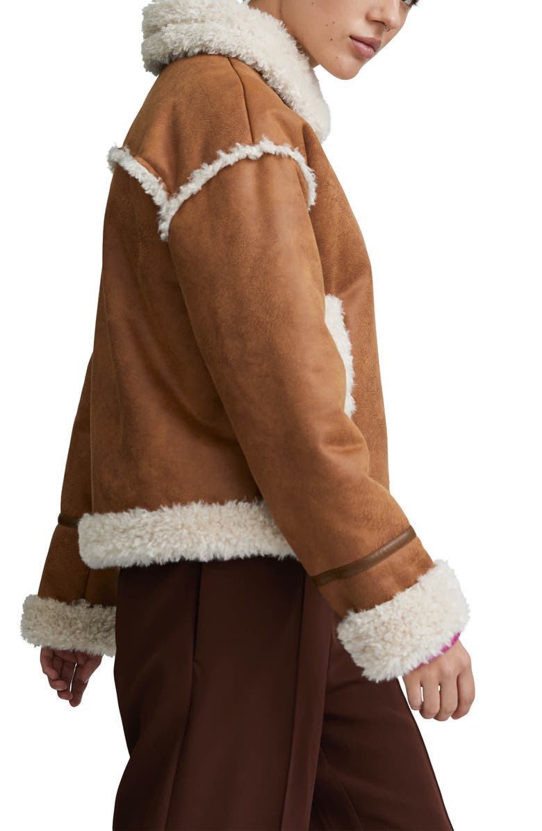 NVLT Cropped Faux Shearling Biker Jacket, Alternate, color, Luggage