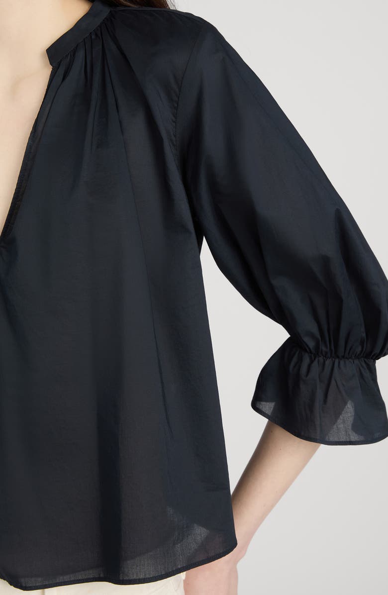 FRAME The Poet Ruffle Sleeve Cotton Top, Alternate, color, Navy