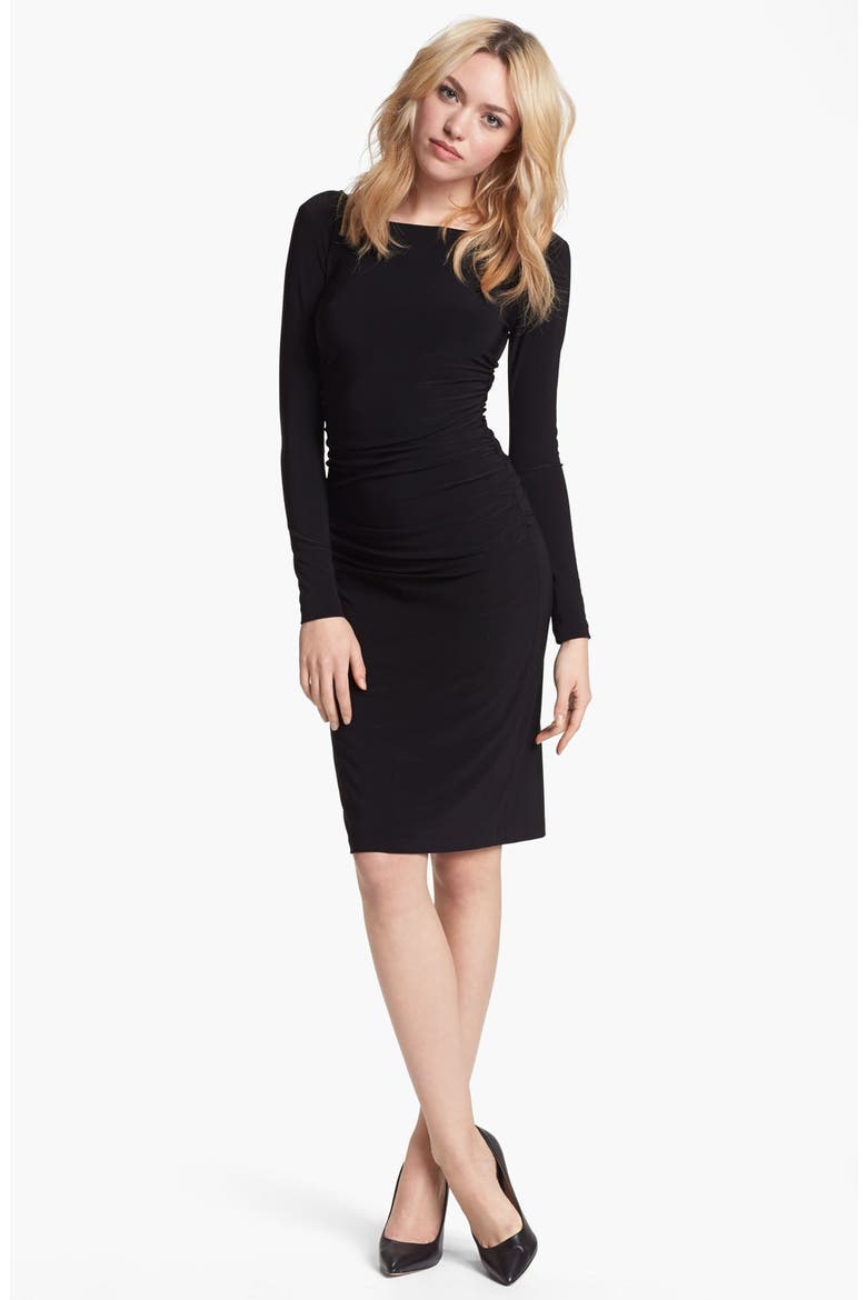 Shirred Long Sleeve Dress, Alternate, color, BLACK