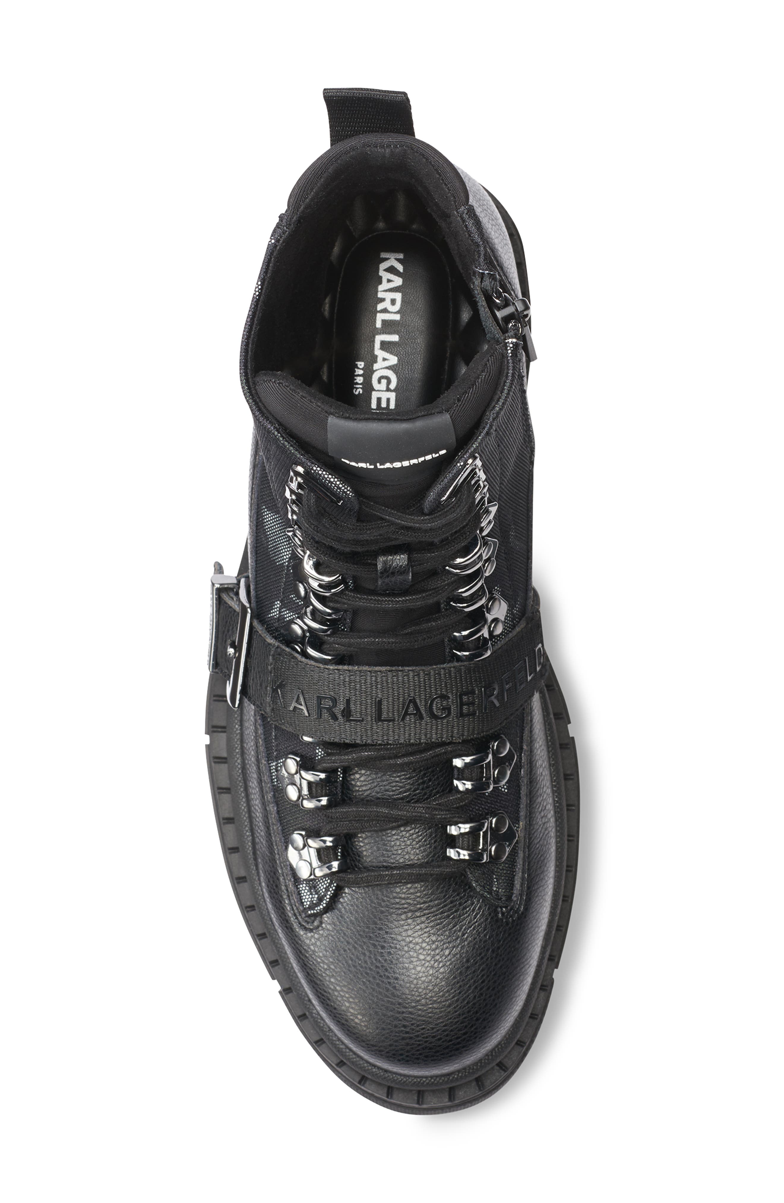KARL LAGERFELD PARIS Leather & Nylon Combat Boot, Alternate, color, 