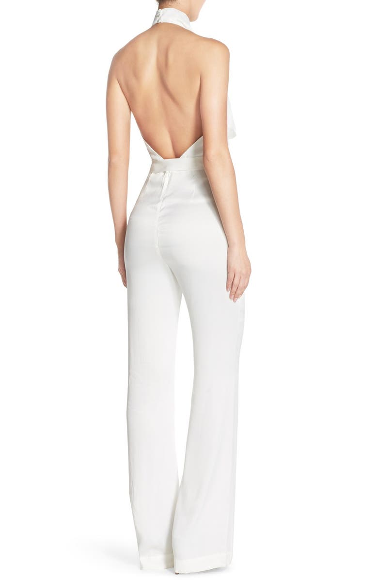 MISHA Collection 'Delia' Halter Satin Jumpsuit, Alternate, color, 