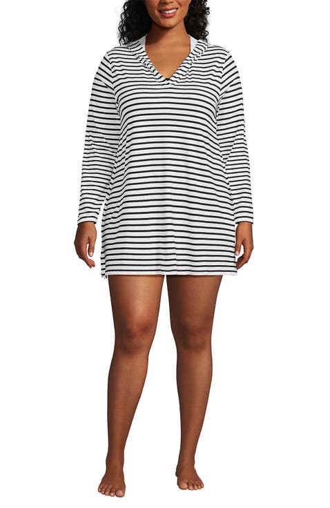 Plus Size SunShade UPF 50 Hooded Mini Swim Swim Cover-Up Dress